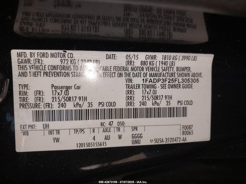 2015 FORD FOCUS SE - 1FADP3F25FL305305