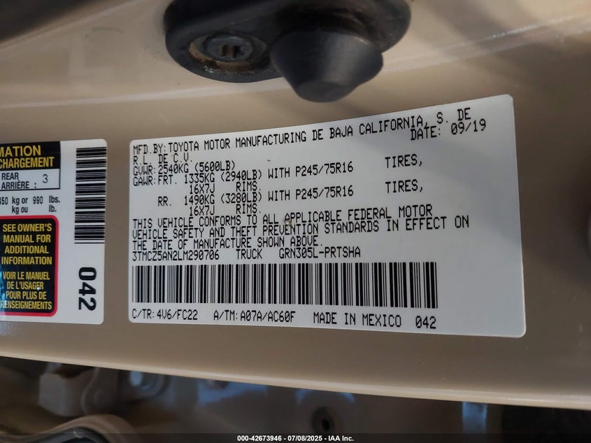 2020 TOYOTA TACOMA SR5 V6 - 3TMCZ5AN2LM290706