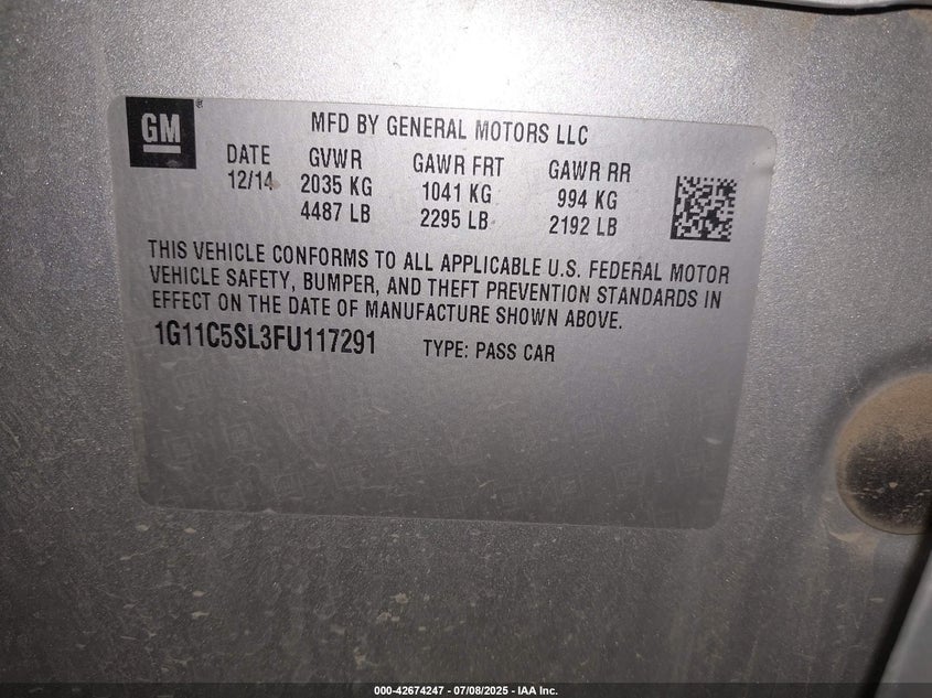 2015 CHEVROLET MALIBU 1LT - 1G11C5SL3FU117291