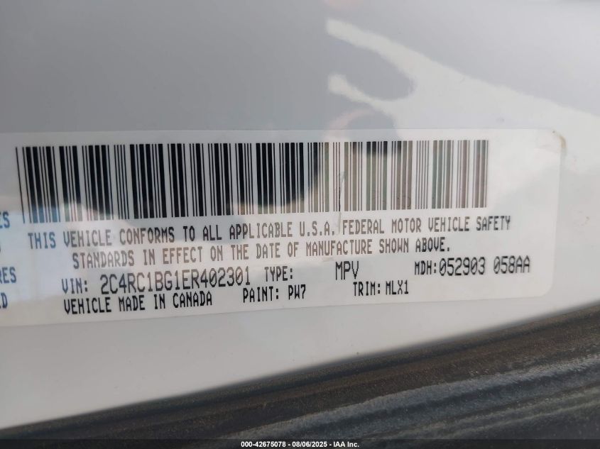 2014 Chrysler Town & Country Touring VIN: 2C4RC1BG1ER402301 Lot: 42675078