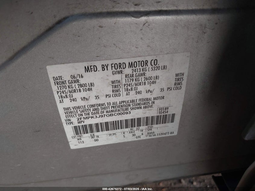 2016 FORD EDGE SEL - 2FMPK3J97GBC00093