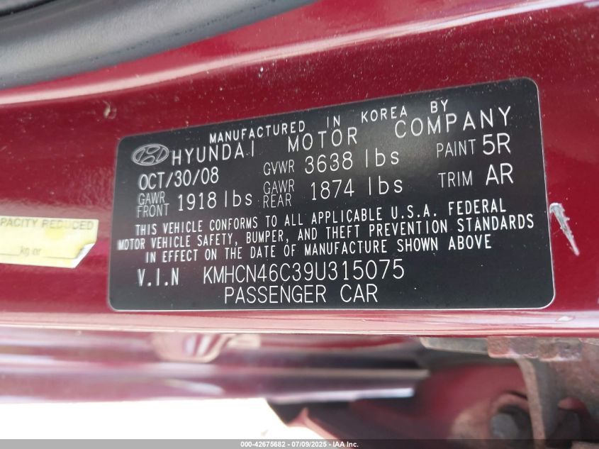 2009 Hyundai Accent Gls VIN: KMHCN46C39U315075 Lot: 42675682