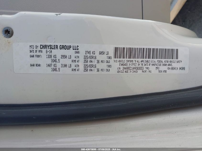 2010 Chrysler Town & Country Touring VIN: 2A4RR5D10AR369553 Lot: 42675899