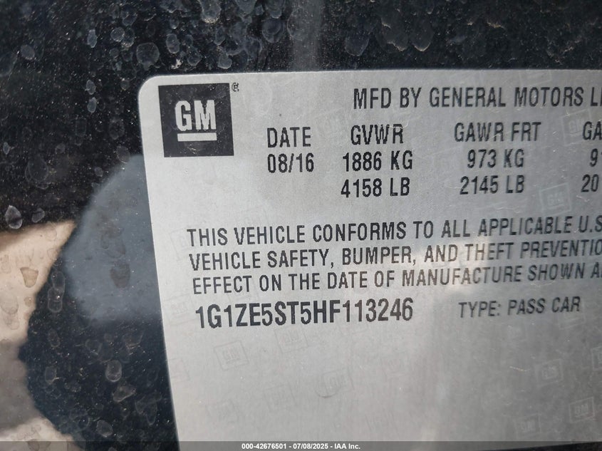 2017 Chevrolet Malibu 1Lt VIN: 1G1ZE5ST5HF113246 Lot: 42676501