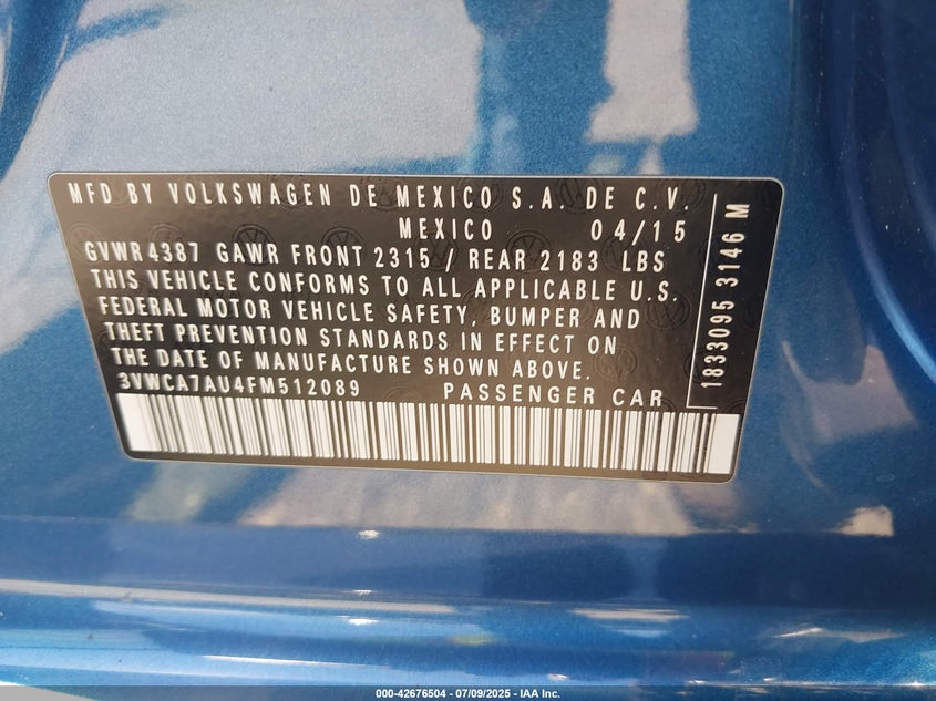 2015 VOLKSWAGEN GOLF SPORTWAGEN TDI S 4-DOOR - 3VWCA7AU4FM512089