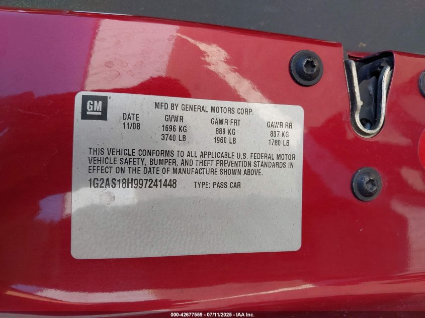 2009 Pontiac G5 VIN: 1G2AS18H997241448 Lot: 42677559