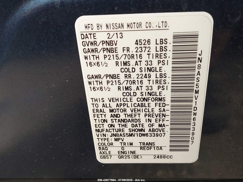 2013 NISSAN ROGUE S - JN8AS5MV1DW633907