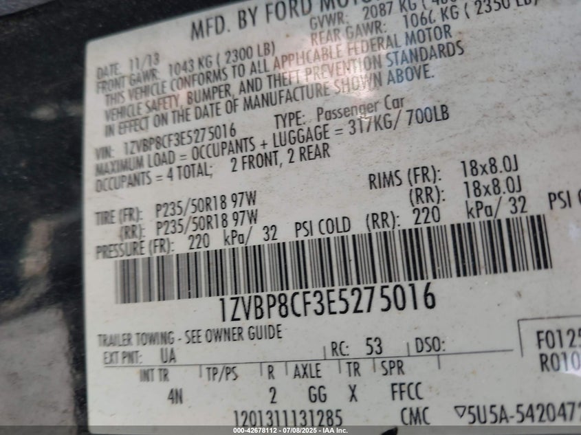 2014 FORD MUSTANG GT PREMIUM - 1ZVBP8CF3E5275016