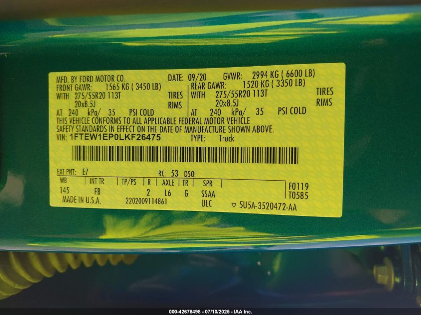 2020 Ford F-150 - 1FTEW1EP0LKF26475