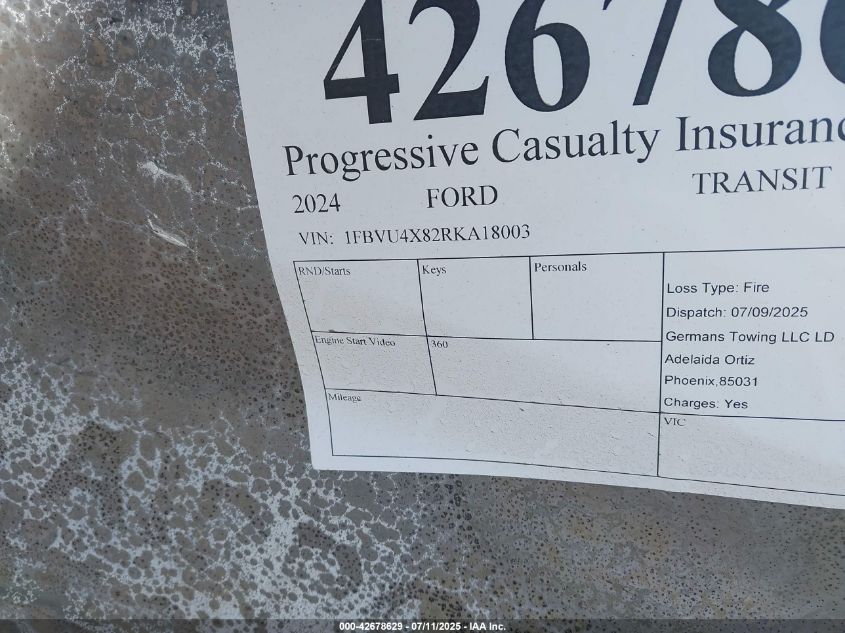 2024 Ford Transit-350 Passenger Van Xl VIN: 1FBVU4X82RKA18003 Lot: 42678629