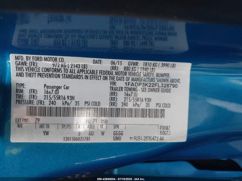 2015 FORD FOCUS SE - 1FADP3K22FL328790