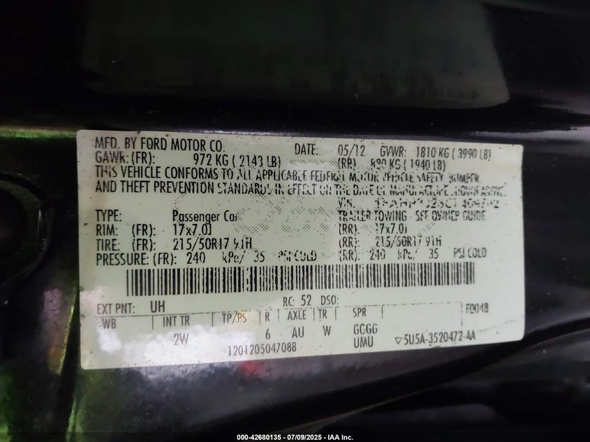 2012 FORD FOCUS VIN: 1FAHP3J23CL409702
