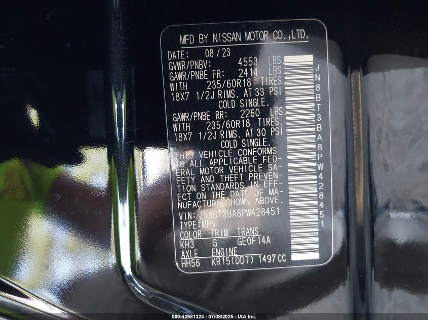 VIN JN8BT3BA8PW428451 2023 NISSAN ROGUE SV FWD