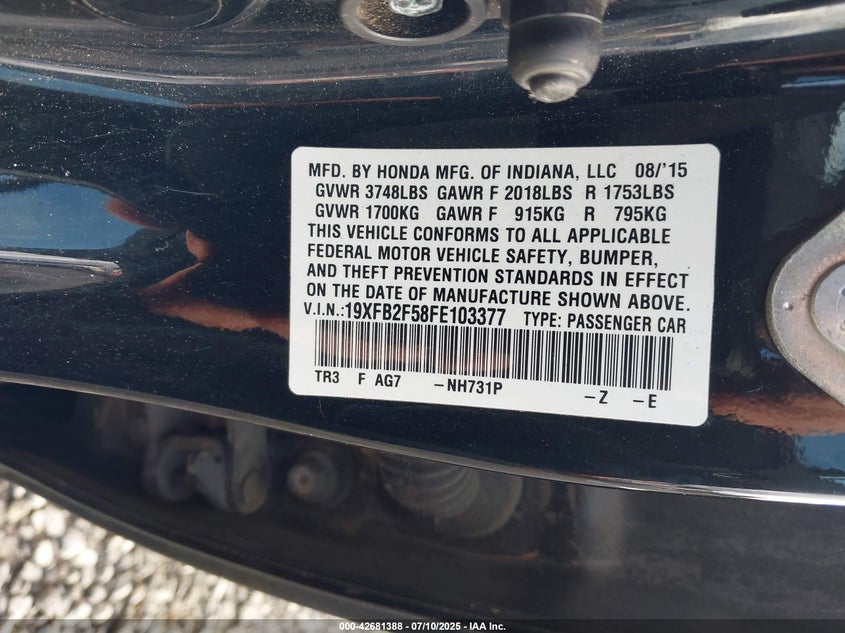 2015 HONDA CIVIC LX - 19XFB2F58FE103377