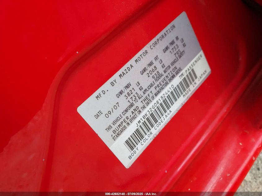 2008 Mazda Mazda3 I VIN: JM1BK32G081824410 Lot: 42682148