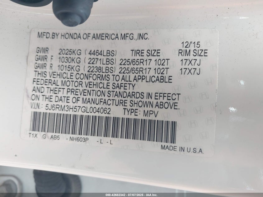 2016 HONDA CR-V EX - 5J6RM3H57GL004062