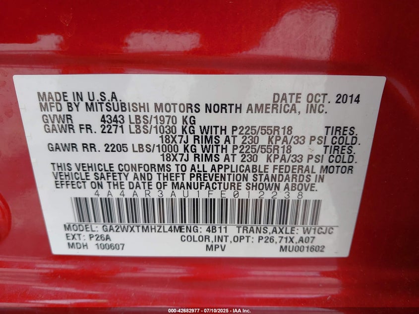 2015 MITSUBISHI OUTLANDER SPORT ES - 4A4AR3AU1FE012238