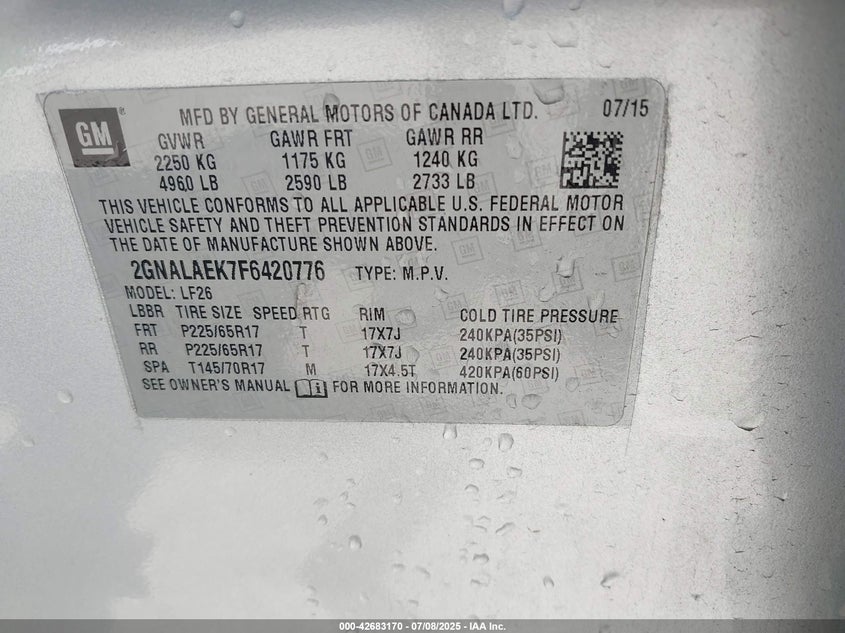 2015 CHEVROLET EQUINOX LS - 2GNALAEK7F6420776