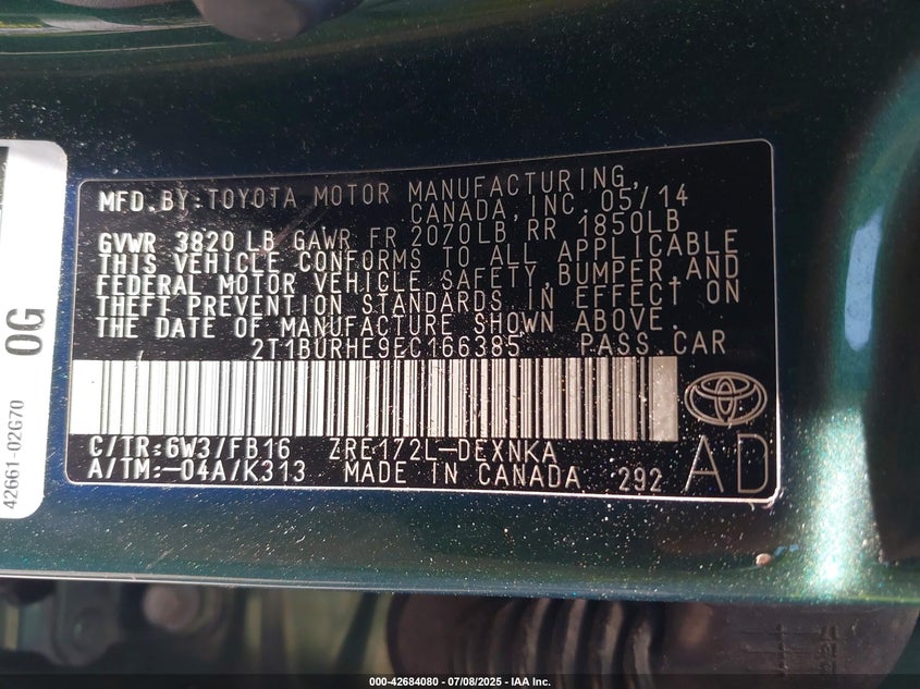 2014 TOYOTA COROLLA LE PLUS - 2T1BURHE9EC166385