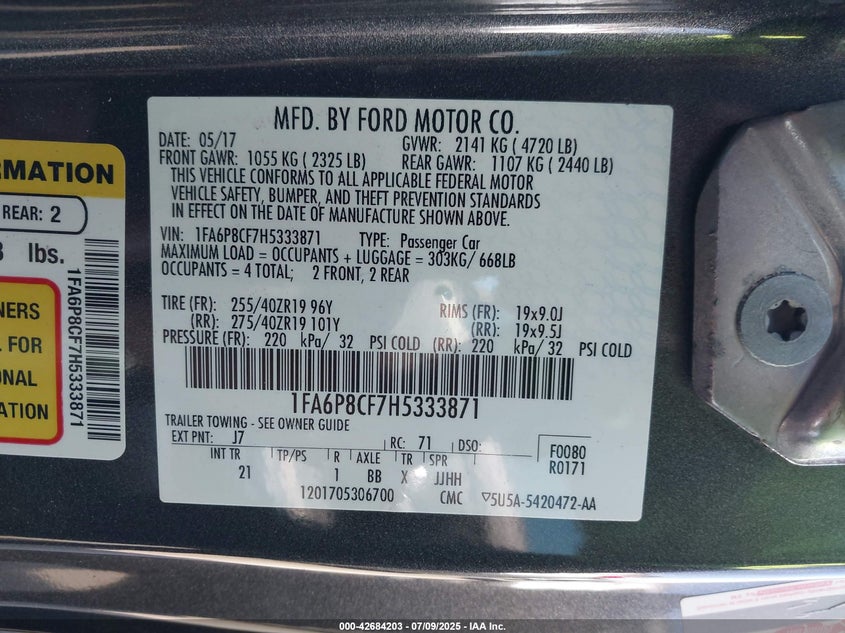 2017 FORD MUSTANG GT - 1FA6P8CF7H5333871