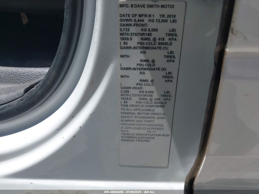 2018 Ram 3500 Chassis Tradesman/Slt/Laramie VIN: 3C7WR9CL6JG139219 Lot: 42684258