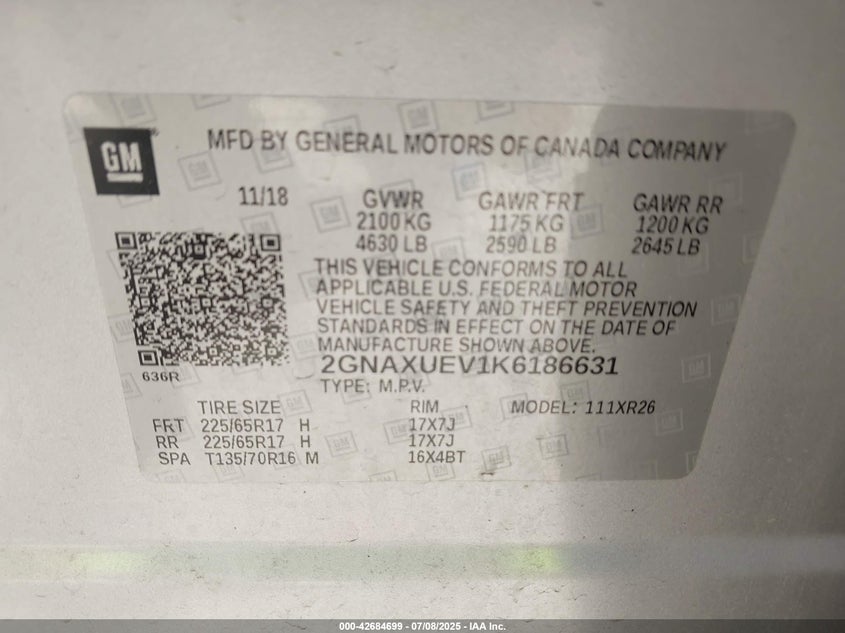 2019 CHEVROLET EQUINOX LT - 2GNAXUEV1K6186631