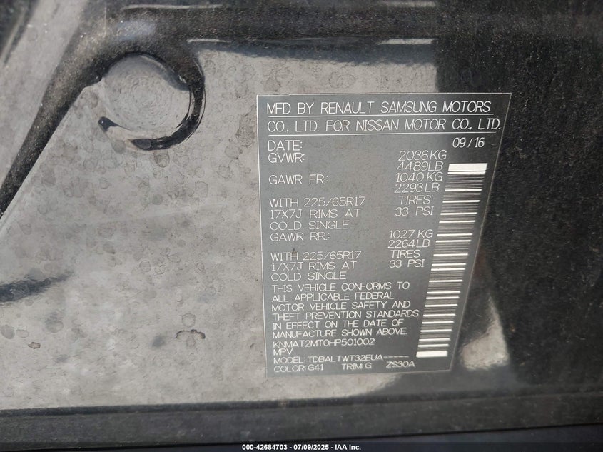 2017 NISSAN ROGUE SV - KNMAT2MT0HP501002