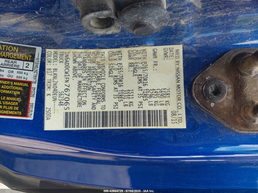 2015 NISSAN FRONTIER SV - 1N6AD0CW1FN767065