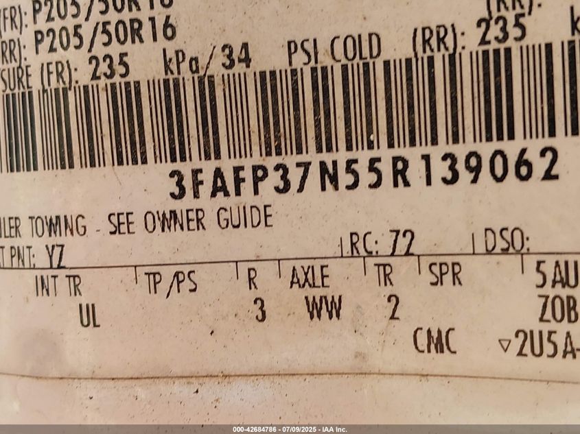 2007 Ford Focus VIN: 3FAFP37N552139062 Lot: 42684786