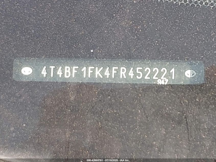 2015 Toyota Camry Le VIN: 4T4BF1FK4FR452221 Lot: 42685761