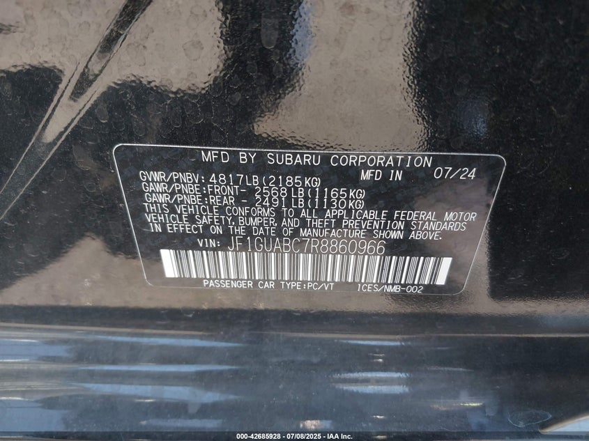 VIN JF1GUABC7R8860966 2024 SUBARU IMPREZA BASE 5-DOOR