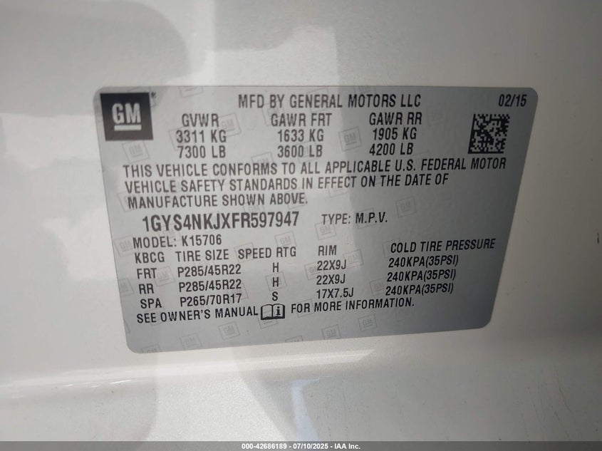 2015 CADILLAC ESCALADE PREMIUM - 1GYS4NKJXFR597947