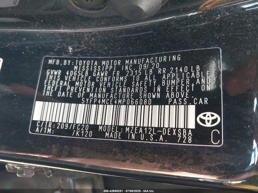 2021 TOYOTA COROLLA SE - 5YFP4MCE4MP066080