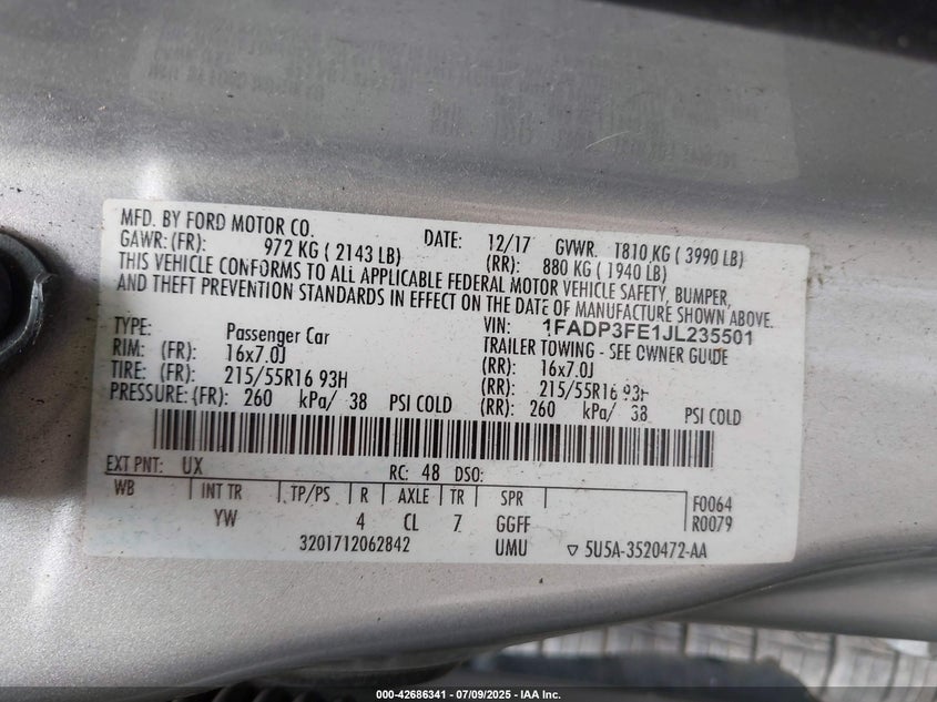 2018 FORD FOCUS SE - 1FADP3FE1JL235501