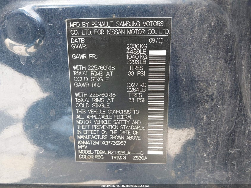 2016 NISSAN ROGUE SL - KNMAT2MTXGP736957