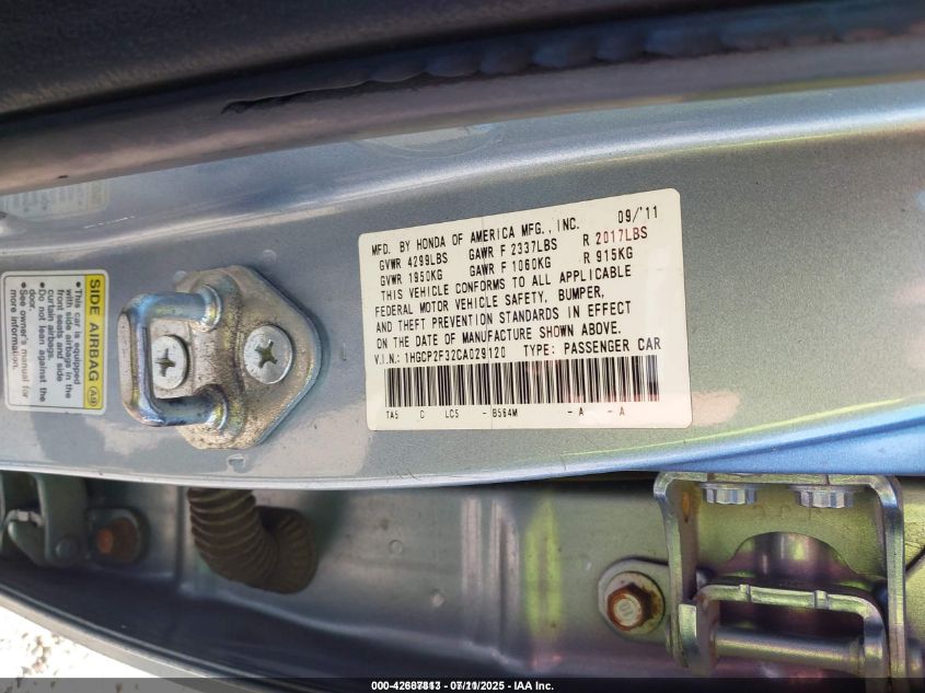 2012 Honda Accord 2.4 Lx VIN: 1HGCP2F32CA029120 Lot: 42687813