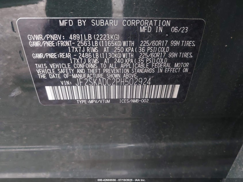 2023 Subaru Forester 2.5 Premium Green Lot 111042688556 Vin JF2SKADC2PH502924