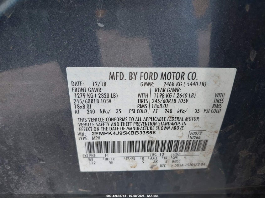 2019 FORD EDGE SEL - 2FMPK4J95KBB33556