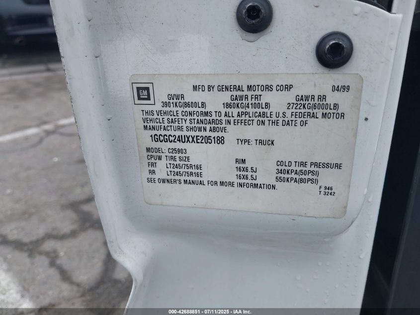 1999 Chevrolet Silverado 2500 VIN: 1GCGC24UXXE205188 Lot: 42688851