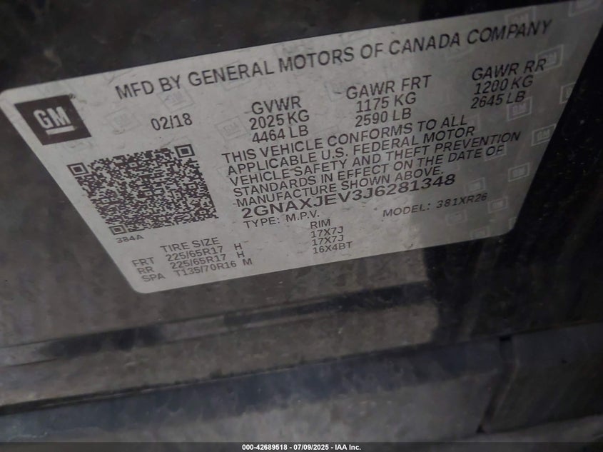 2018 CHEVROLET EQUINOX LT - 2GNAXJEV3J6281348