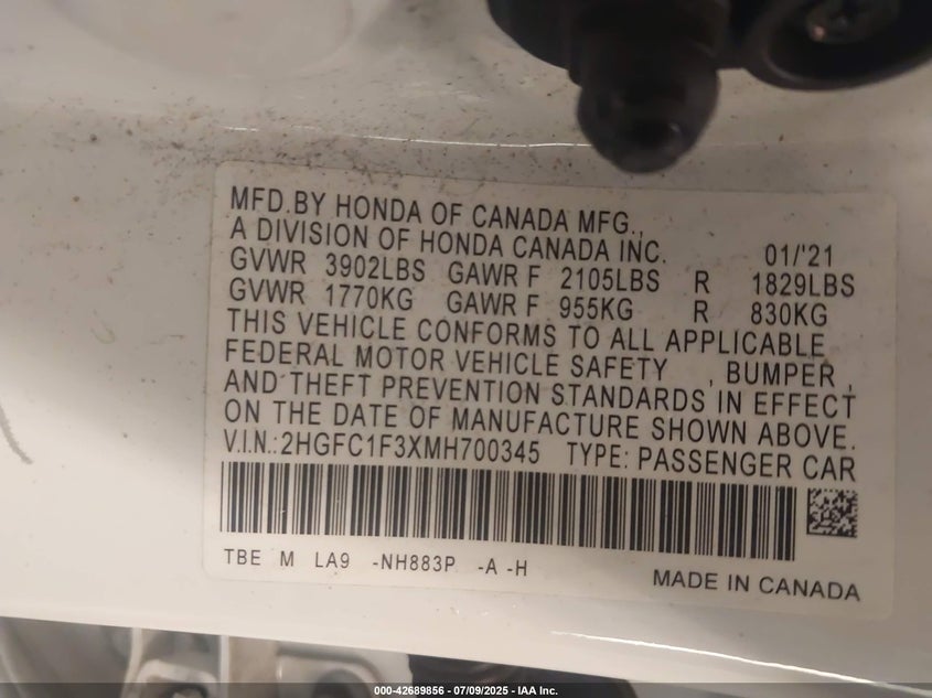 2021 HONDA CIVIC EX - 2HGFC1F3XMH700345