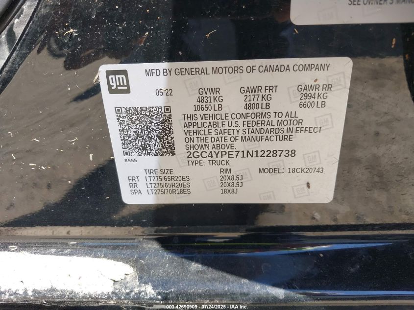 2022 Chevrolet Silverado 2500Hd 4Wd Standard Bed Ltz VIN: 2GC4YPE71N1228738 Lot: 42690909