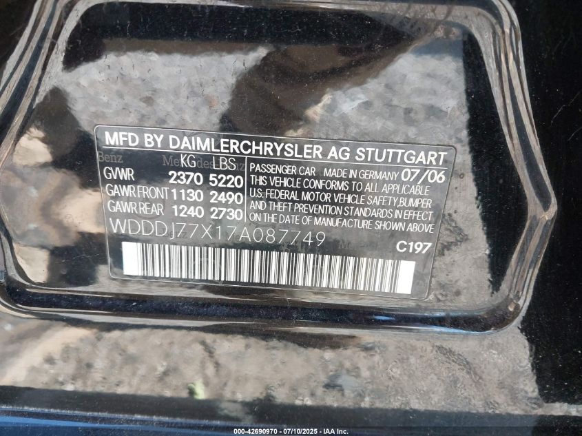 2007 Mercedes-Benz Cls 63 Amg VIN: WDDDJ77X17A087749 Lot: 42690970