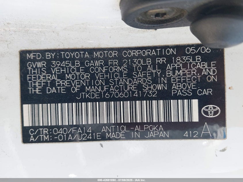 2006 SCION TC VIN: JTKDE167060141732