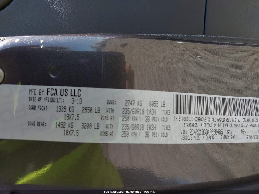 2019 CHRYSLER PACIFICA TOURING L - 2C4RC1BG3KR666485