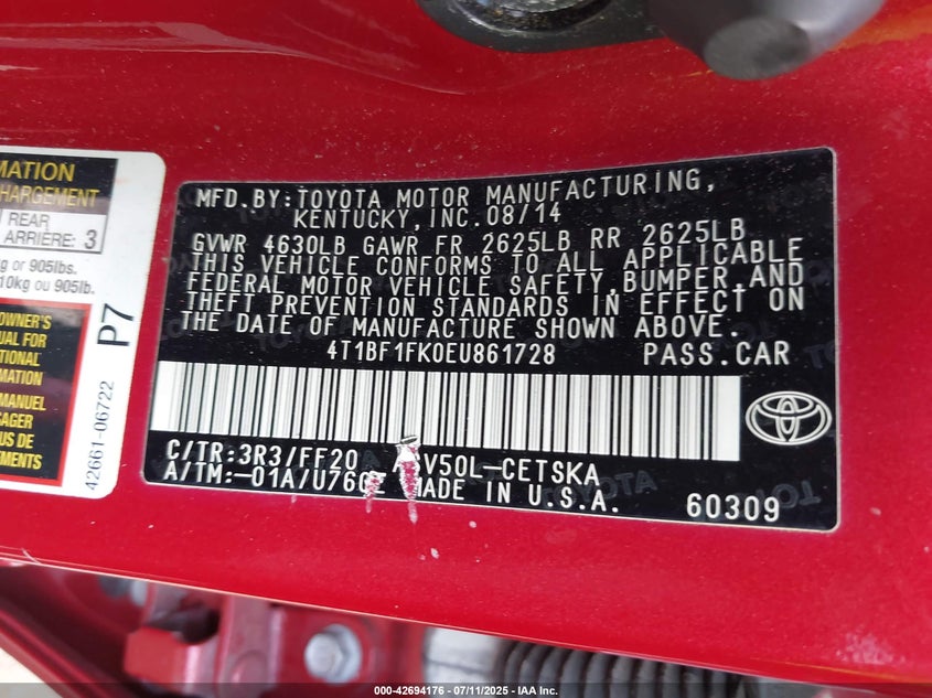 2014 TOYOTA CAMRY SE - 4T1BF1FK0EU861728