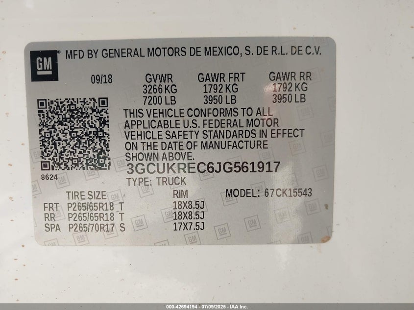 2018 CHEVROLET SILVERADO 1500 2LT - 3GCUKREC6JG561917