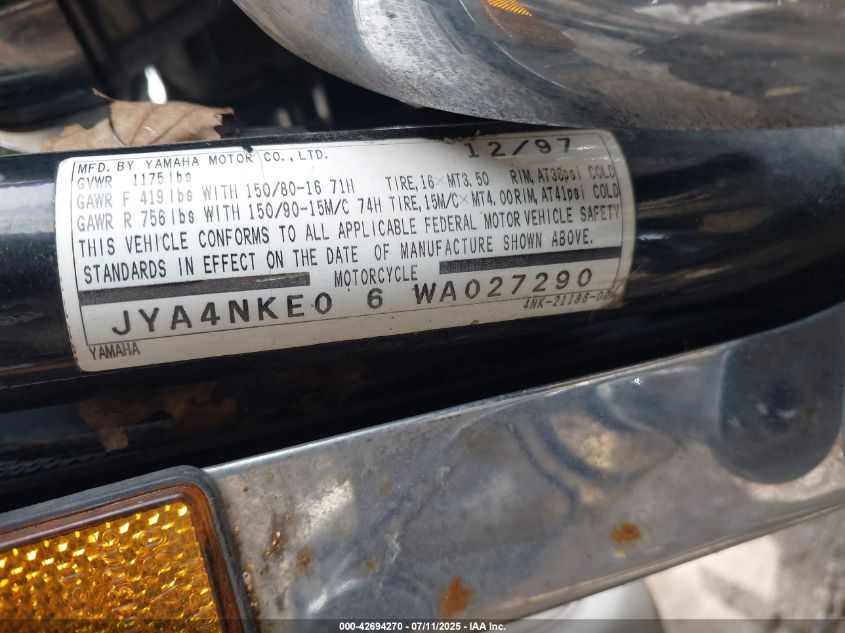 1998 Yamaha Xvz13 A VIN: JYA4NKE06WA027290 Lot: 42694270