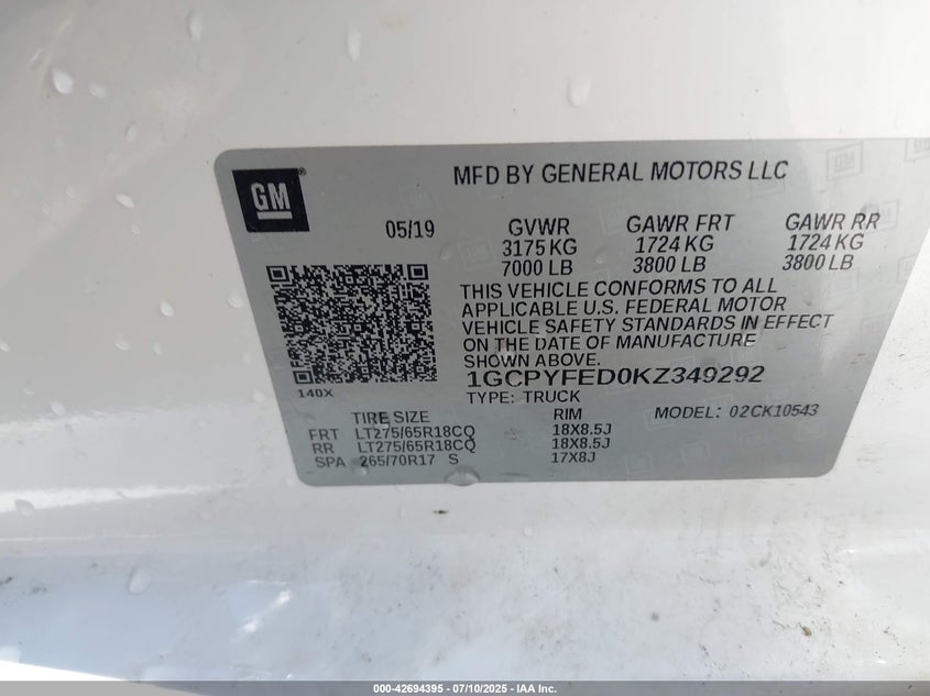 2019 CHEVROLET SILVERADO 1500 LT TRAIL BOSS - 1GCPYFED0KZ349292