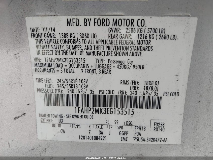 2014 FORD POLICE INTERCEPTOR - 1FAHP2MK3EG153515